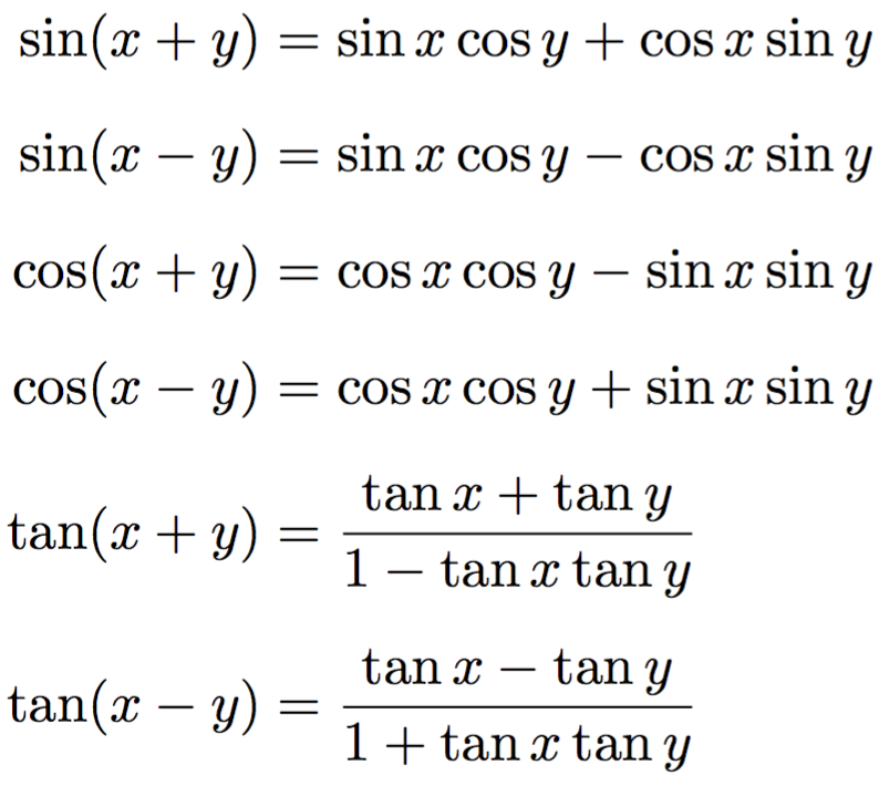 Trigonometric formulas for the sum and difference of angles