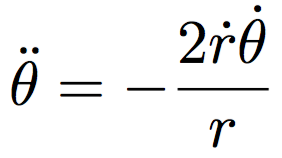 Equation of motion for the angle, solving for the second derivative.