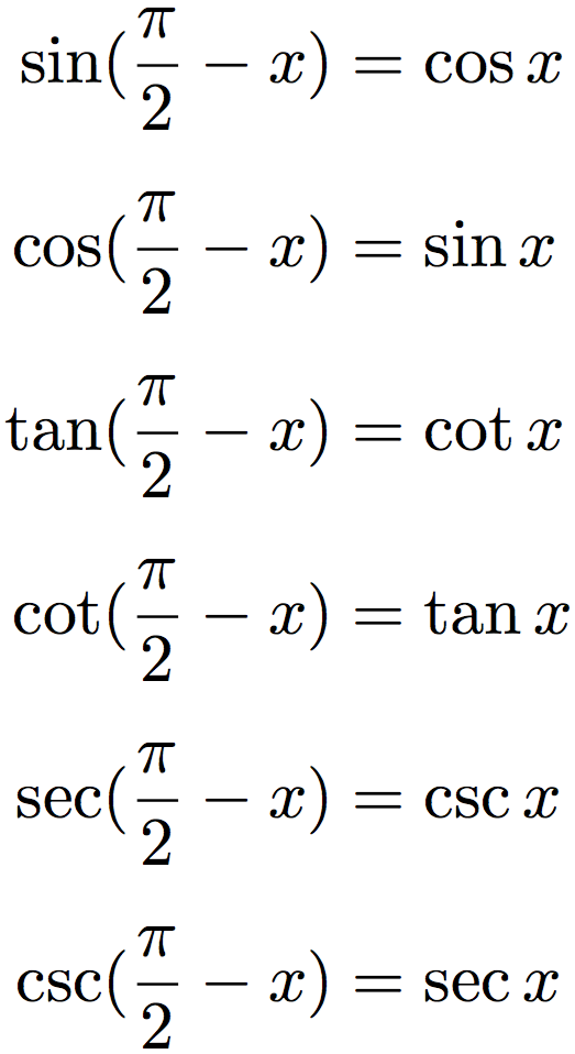 Cofunction trigonometric indentities