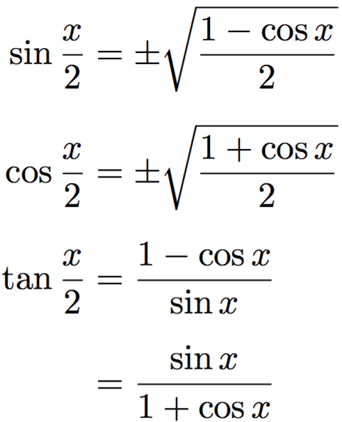 Trigonometric formulas for half angles