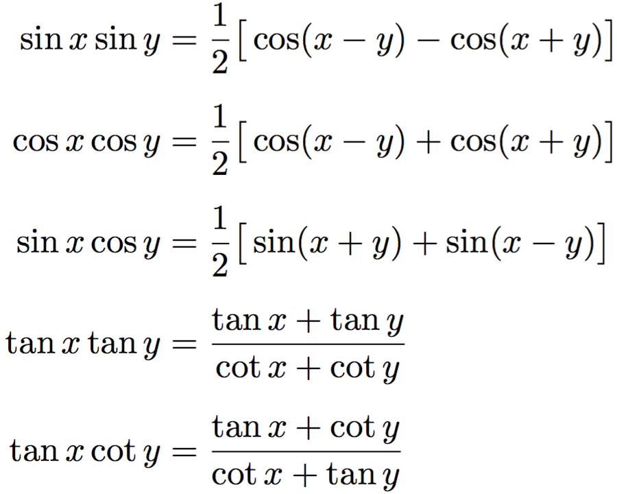 Product-to-sum trigonometric formulas