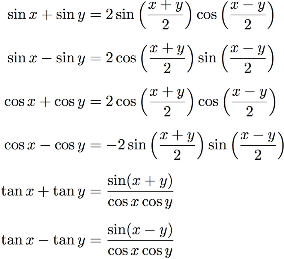 Sum-to-product trigonometric formulas