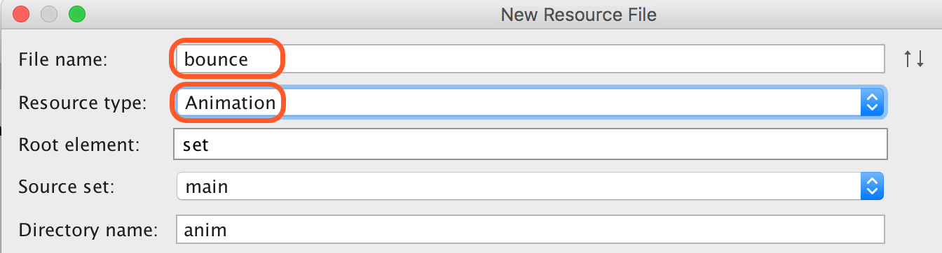 Name the animation file in Android Studio