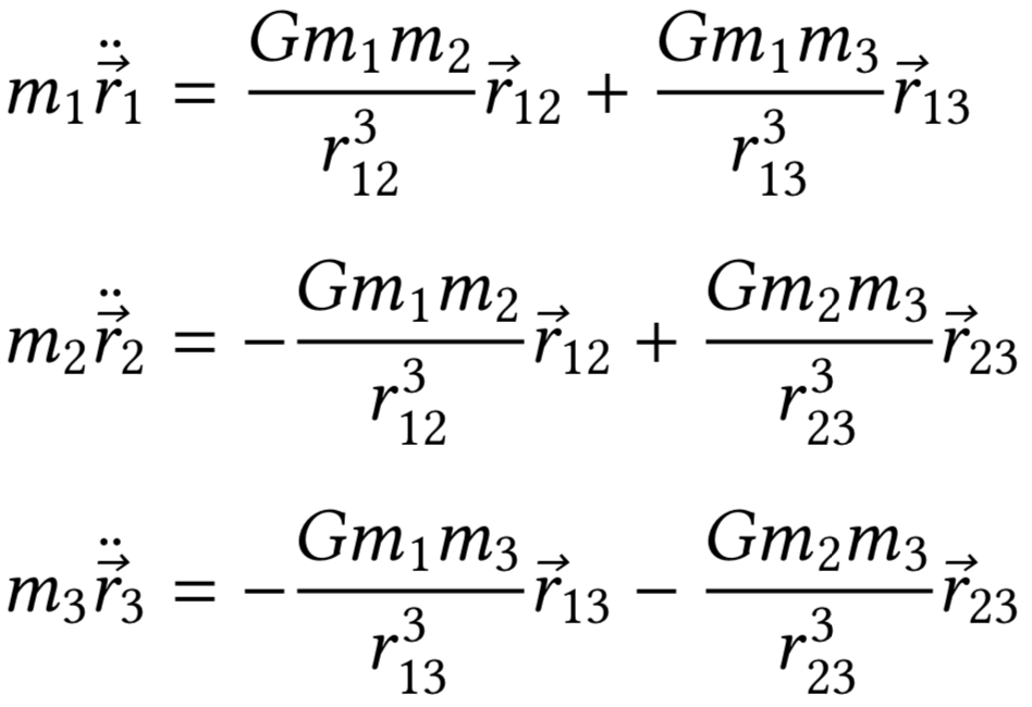 Equations of motion for three bodies