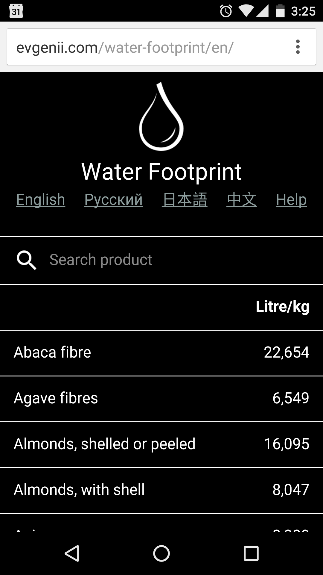 Water Footprint for Web